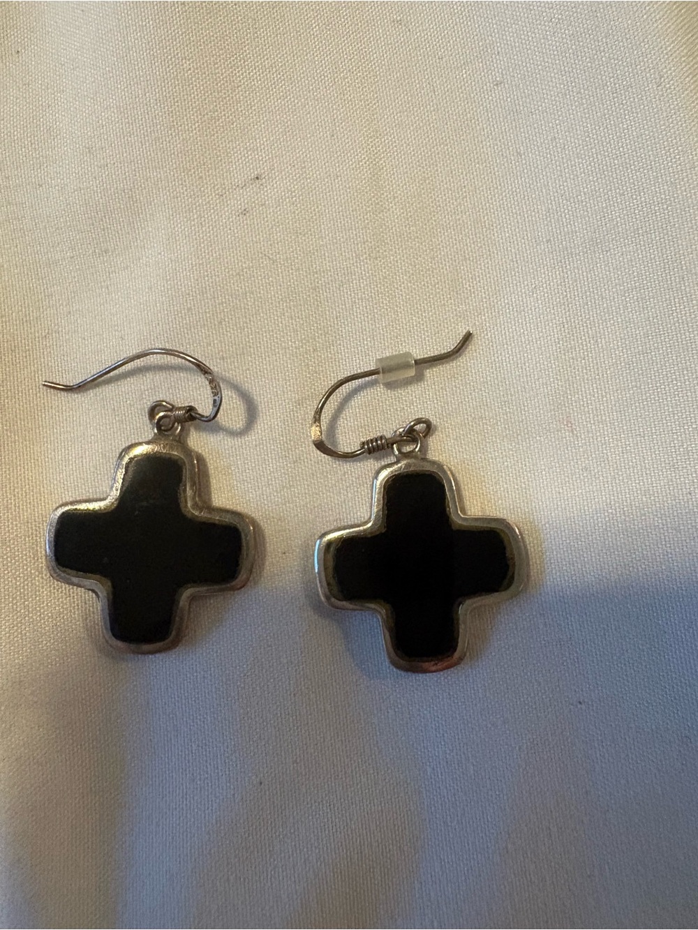 Black Cross Clover Drop Earrings - Sterling Silver